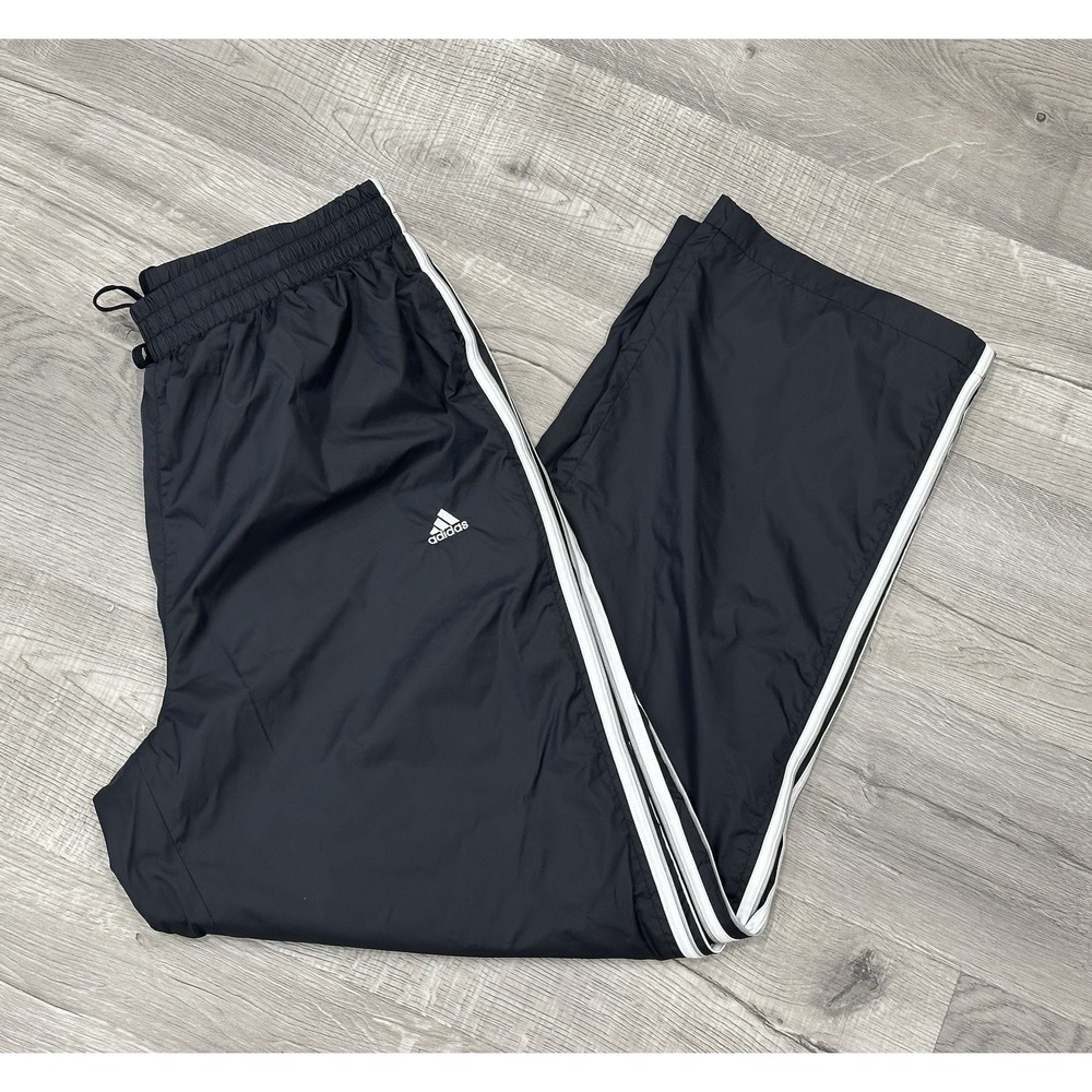 Adidas Track XL Pants Mens Large Black 3 Stripe Windbreaker Athletic Soccer Y2K